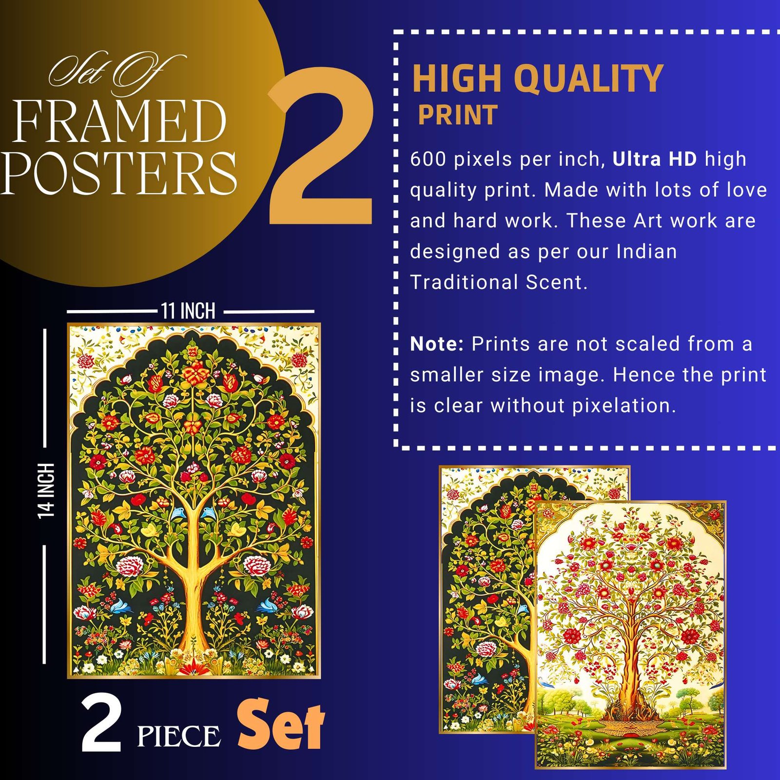 Set of Two Wall Paintings for Wall Dacoration Golden Framed Wall Paintings for Living Room & Bedroom Wall Art for Home Decoration & Office Wall Décor (14x11 inch CH-GD2-17) - Image 3